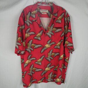 Tommy Bahama Hawaiian Shirt Tortola Silk Tropical Print Red Shirt XL